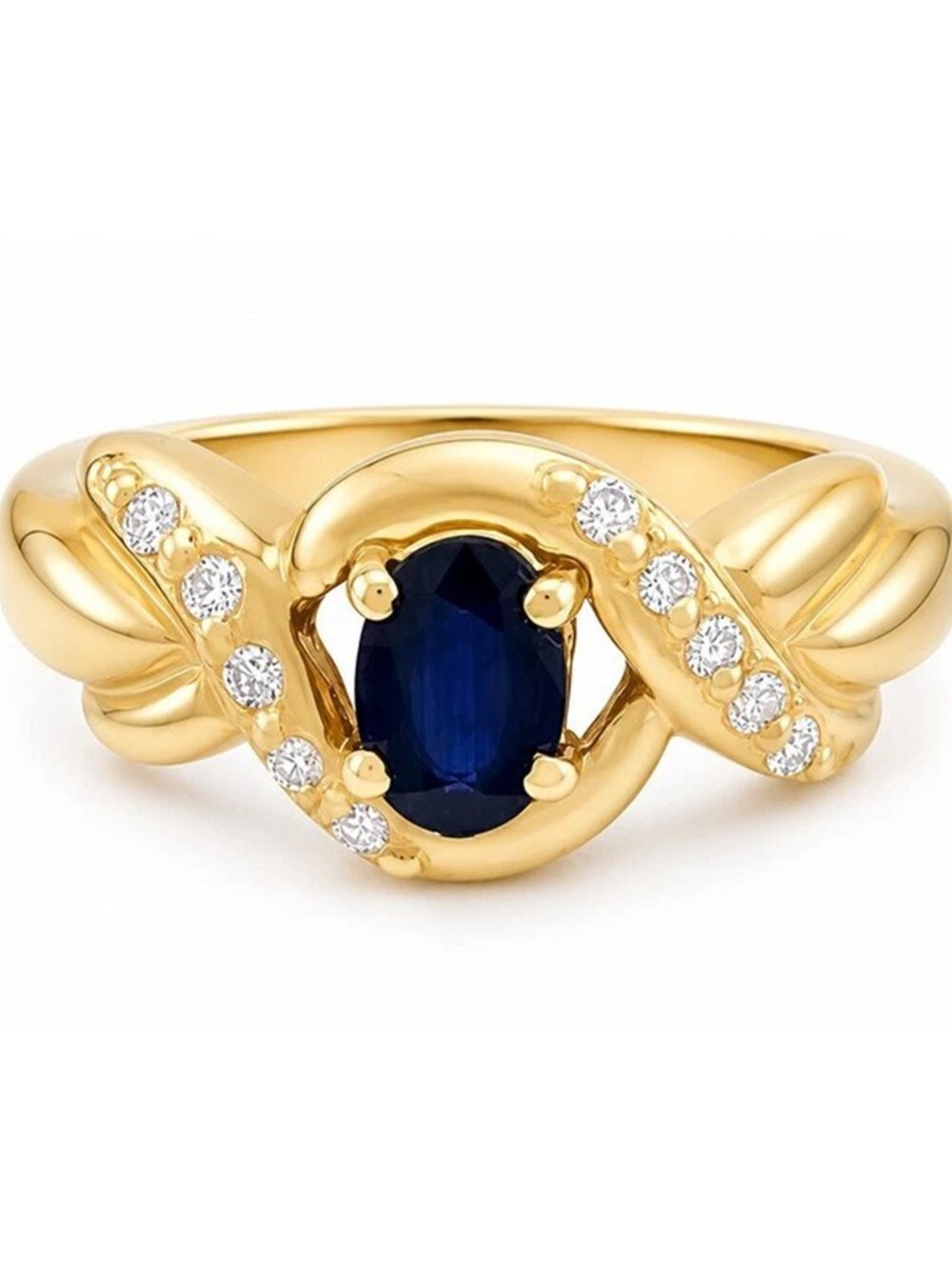 Genuine 0.75 Cts Blue Sapphire & Diamonds 14k Gold Yellow Ring